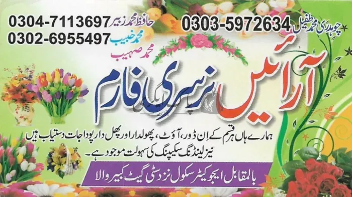 آرائیں نرسری فارم | کبیروالا | پنیری فروش، نرسریاں و لینڈ سکیپنگ سروسز | پاک اگری مارکیٹ