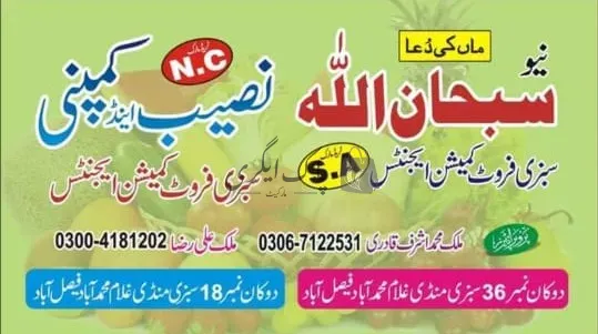 نصیب اینڈ کو | فیصل آباد | سبزی ایجنٹس | پاک اگری مارکیٹ
